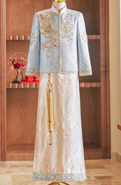 Jacquard Beads Dragon Men Wedding Qun Kwa Jacket & Skirt