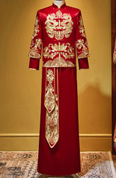 2024 Embroidered Dragon Men Wedding Qun Kwa Jacket & Skirt