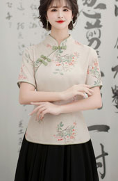 Floral Print Qipao Cheongsam Blouse Top