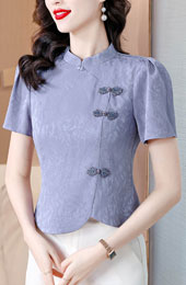 Purple Black Jacquard Cheongsam Blouse Top