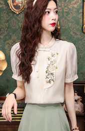 White Embroidered Chiffon Blouse Top