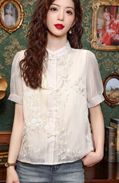 Champagne Embroidered Floral Blouse Shirt