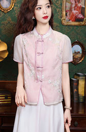 Pink Champagne Embroidered Floral Blouse Shirt
