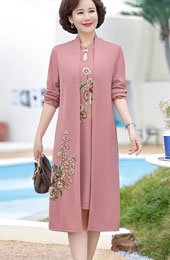 2 Pieces Embroidered Knit Mothers Cheongsam Dress & Top