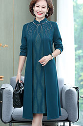Burgundy Blue Beaded Mothers Winter Cheongsam Dress