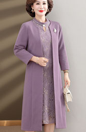 2 Pieces Purple Lace Mothers Cheongsam Dress & Coat