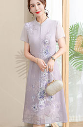 Purple Green Mothers Floral Qipao Cheongsam Dress