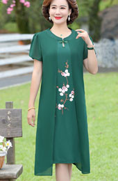 Green Blue Mothers Floral Qipao Cheongsam Dress