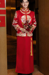 Sequined Embroidered Men Wedding Qun Kwa Jacket & Skirt