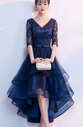 Blue High Low V-neck Formal Dress Clearance