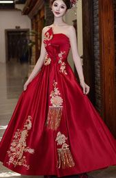 Burgundy Sequins Phoenix Strapless A-Line Wedding Dress