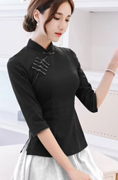 Black Half Sleeve Cheongsam Blouse Top Clearance