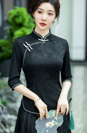 Black Red Mothers Cheongsam Blouse Top