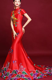 Custom Made Trumpet Mermaid Train Back Qipao Cheongsam Dress