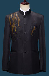 Beaded Black Men Tang Suit Jacket