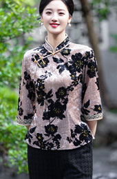 Floral Velvet Mothers Cheongsam Blouse Top