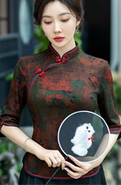 Floral Print Mothers Cheongsam Blouse Top