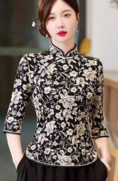 Color Block Floral Print Cheongsam Blouse Top