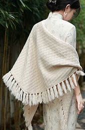 Red Beige Knit Tassels Cheongsam Wrap Shawl