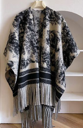 Plaid Winter Open Front Women Tassels Shawl Cape