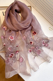 Embroidered Floral Mulberry Silk Women Scarf Shawl