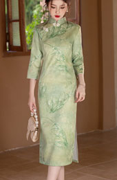 2024 Winter Floral Midi Qipao Cheongsam Dress