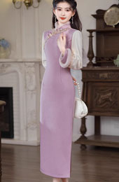 Purple Chenille Winter Cheongsam Qipao Dress