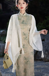 White Crochet Knit Cheongsam Wrap Shawl