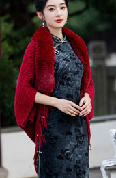 Beige Burgundy Knit Women Wrap Sweater Cardigan