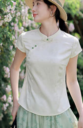 White Jacquard Floral Cheongsam Blouse Top