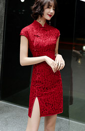 Clearance Red White Lace Short Qipao / Cheongsam Party Dress