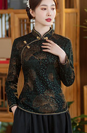 Mothers Floral Fleece Lined Winter Cheongsam Blouse Top