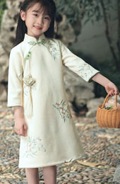2025 Floral Embroidery Kids Girls Qipao Cheongsam Dress