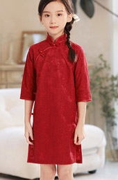 Red Floral Kids Girls Qipao Cheongsam Dress
