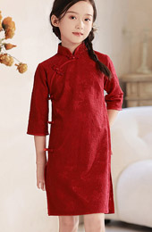 Red Lace Kids Girls Qipao Cheongsam Dress