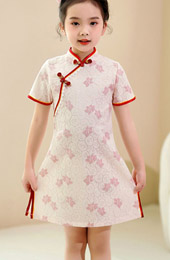 Pink Floral Lace Kids Girls Qipao Cheongsam Dress