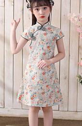 Kids Girls Floral Print Qipao Cheongsam Dress
