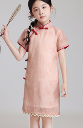 Pink Floral Kids Girls Qipao Cheongsam Dress