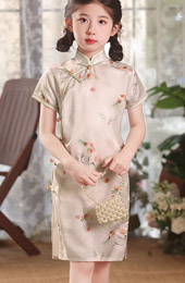 Floral Print Kids Girls Qipao Cheongsam Dress
