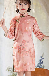 Pink Floral Kids Girls Qipao Cheongsam Dress