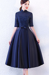 Royal Blue Red A-Line Qipao Cheongsam Party Dress