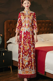 Wedding Bride Wufu Qun Kwa with Dragon & Phoenix Embroidery