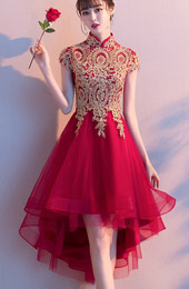 Appliques High Low Tulle Qipao Cheongsam Dress