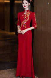 Beads Appliques Fishtail Bride Wedding Cheongsam Dress