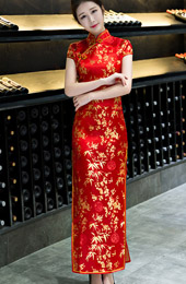 Red Jacquard Cheongsam Qipao Dress