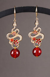 Gold Plated Zodiac Snake Dangle Earrings