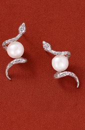 Silver Plated Zodiac Snake Pearl Dangle Drop Earrings