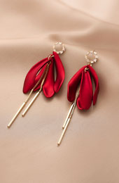 Long Red Petals Tassel Dangle Drop Earrings
