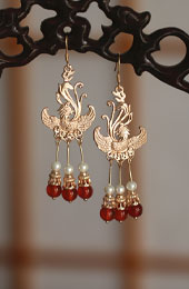 Vintage Alloy Phoenix Agate Dangle Drop Earrings
