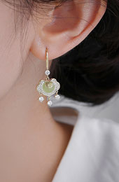 Rhinestone Jade Longeval Lock Dangle Drop Earrings